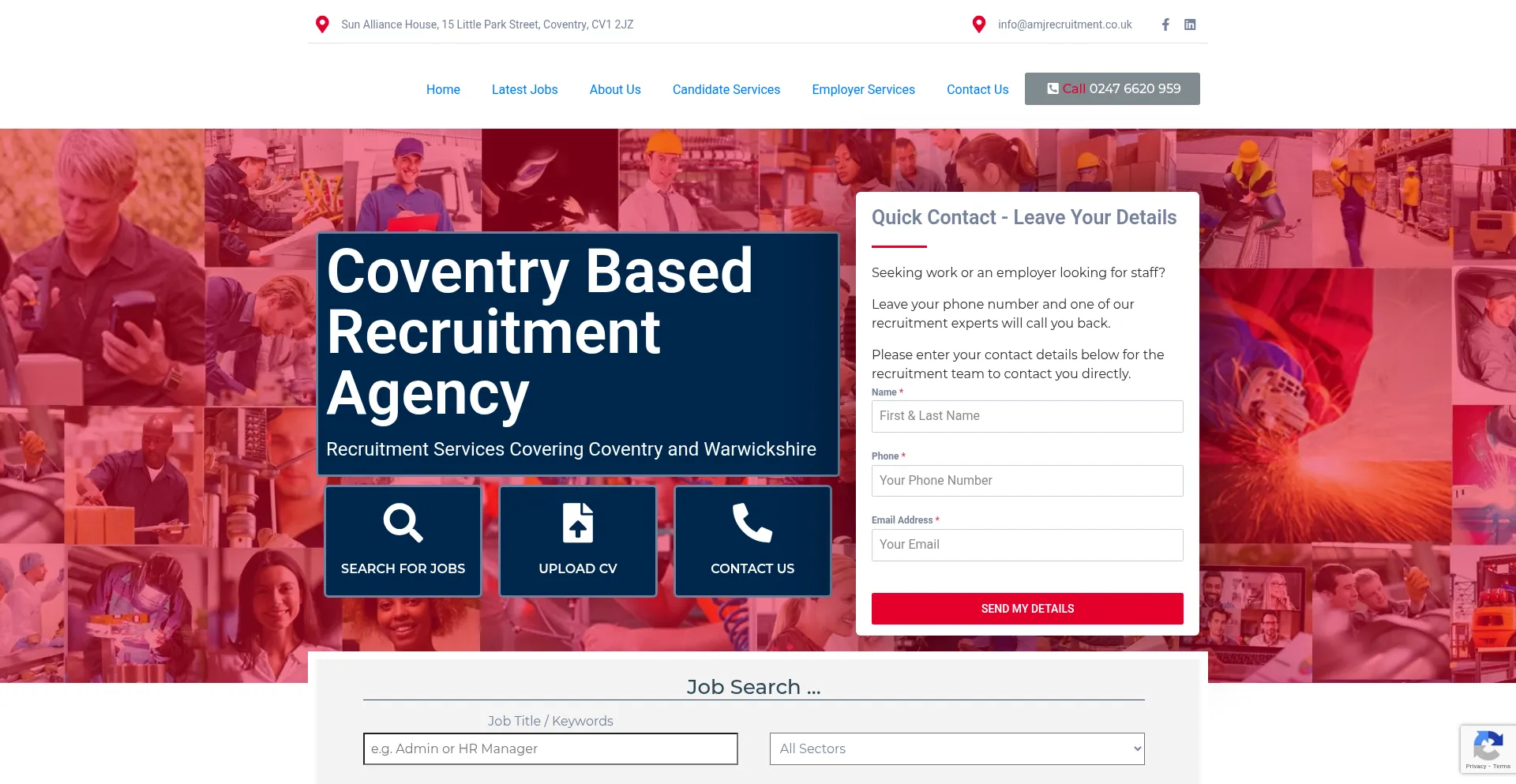 Website screenshot of Amjrecruitment.co.uk