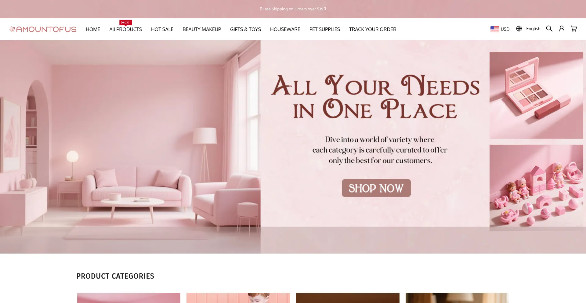 Website screenshot of Amountofus.com