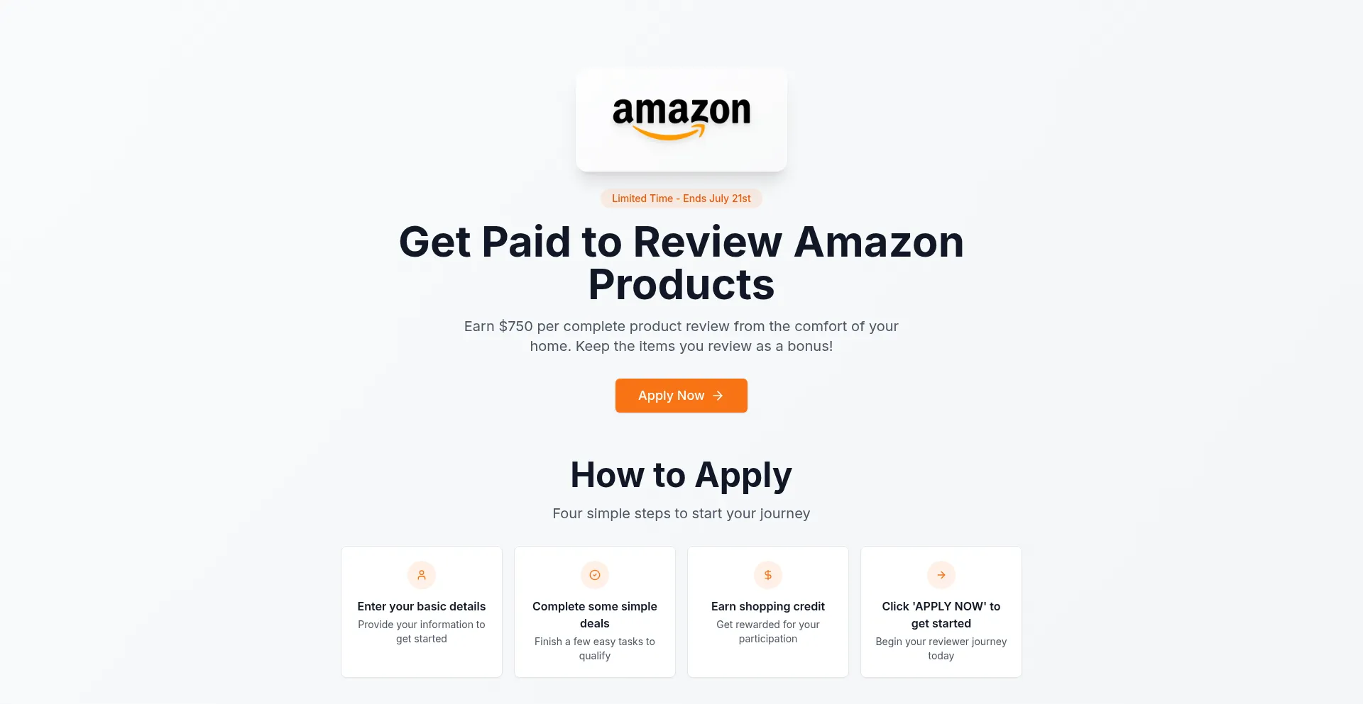 Website screenshot of Amzapplication.com
