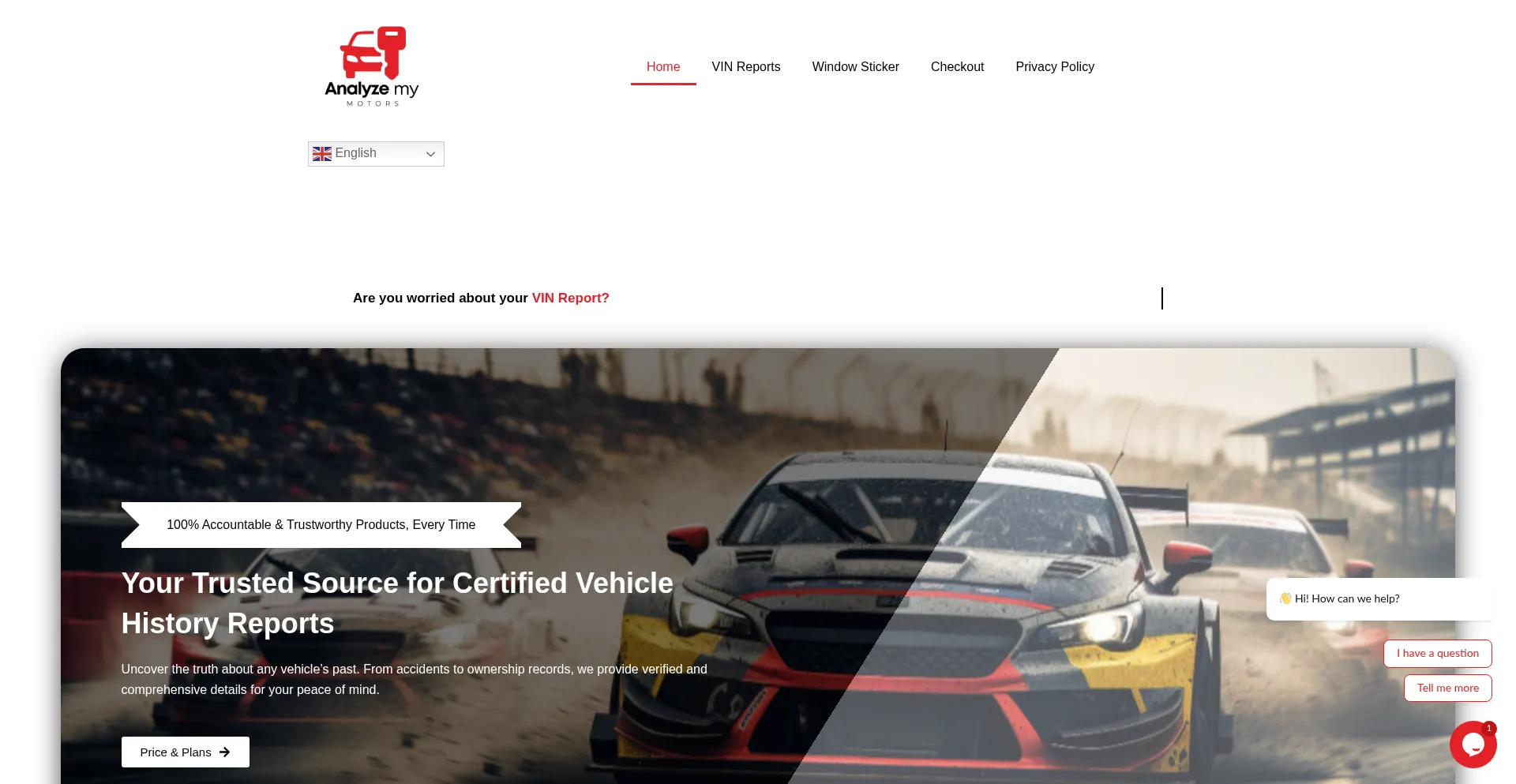 Website screenshot of Analyzemymotors.com