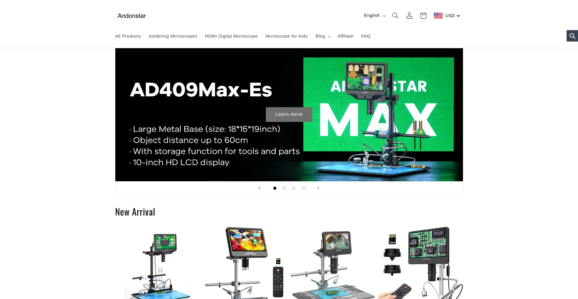 Website screenshot of Andonstarmicroscope.com