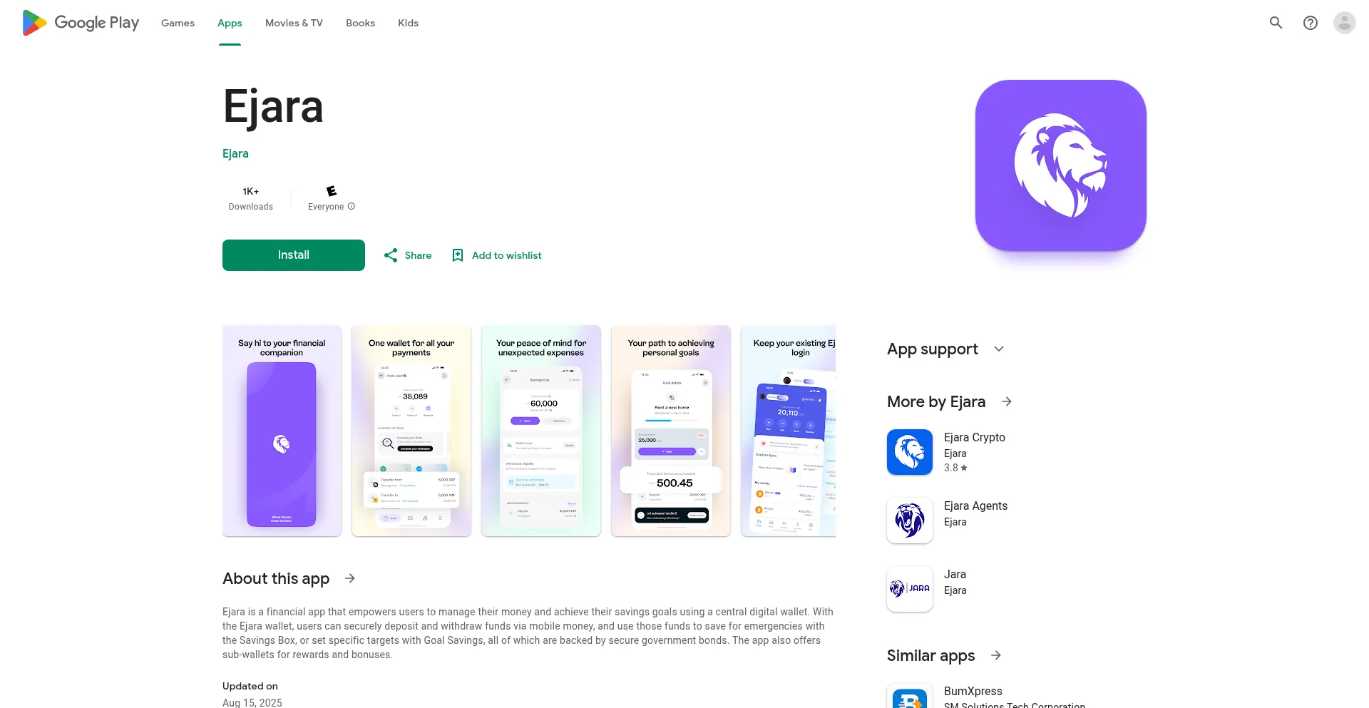 Website screenshot of Android.ejara.africa