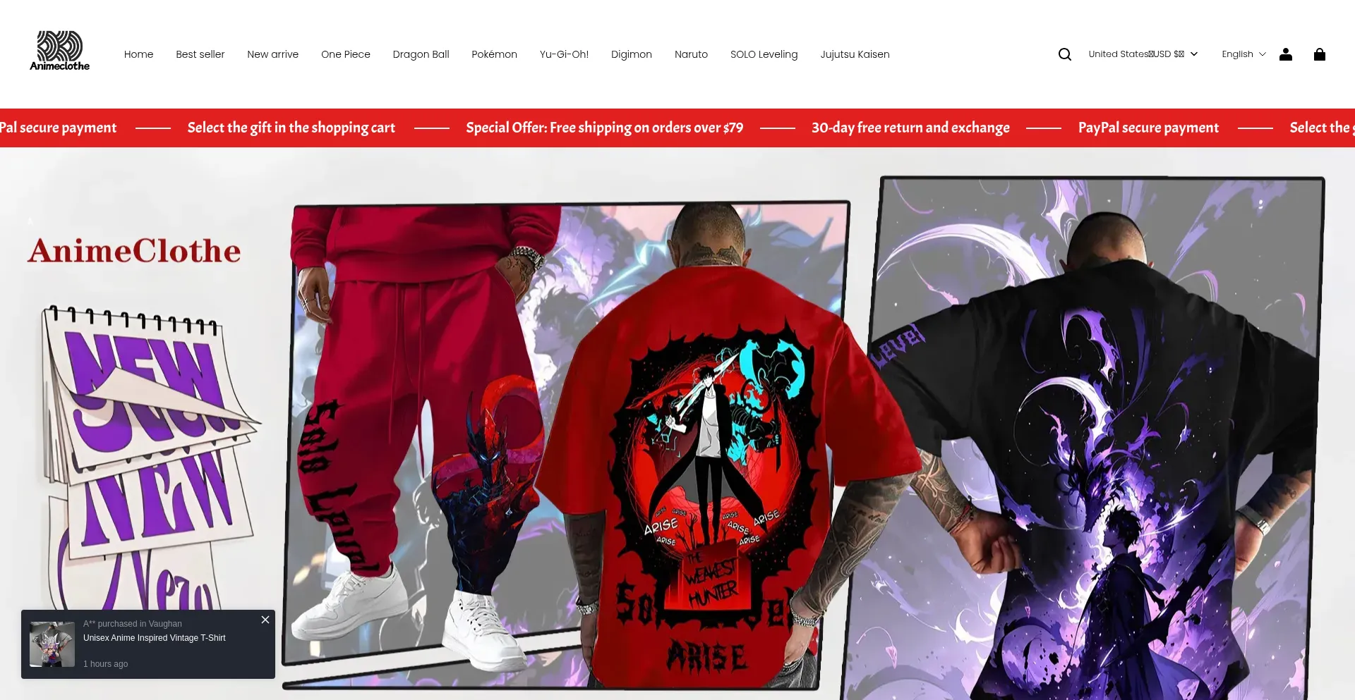Website screenshot of Animeclothe.com