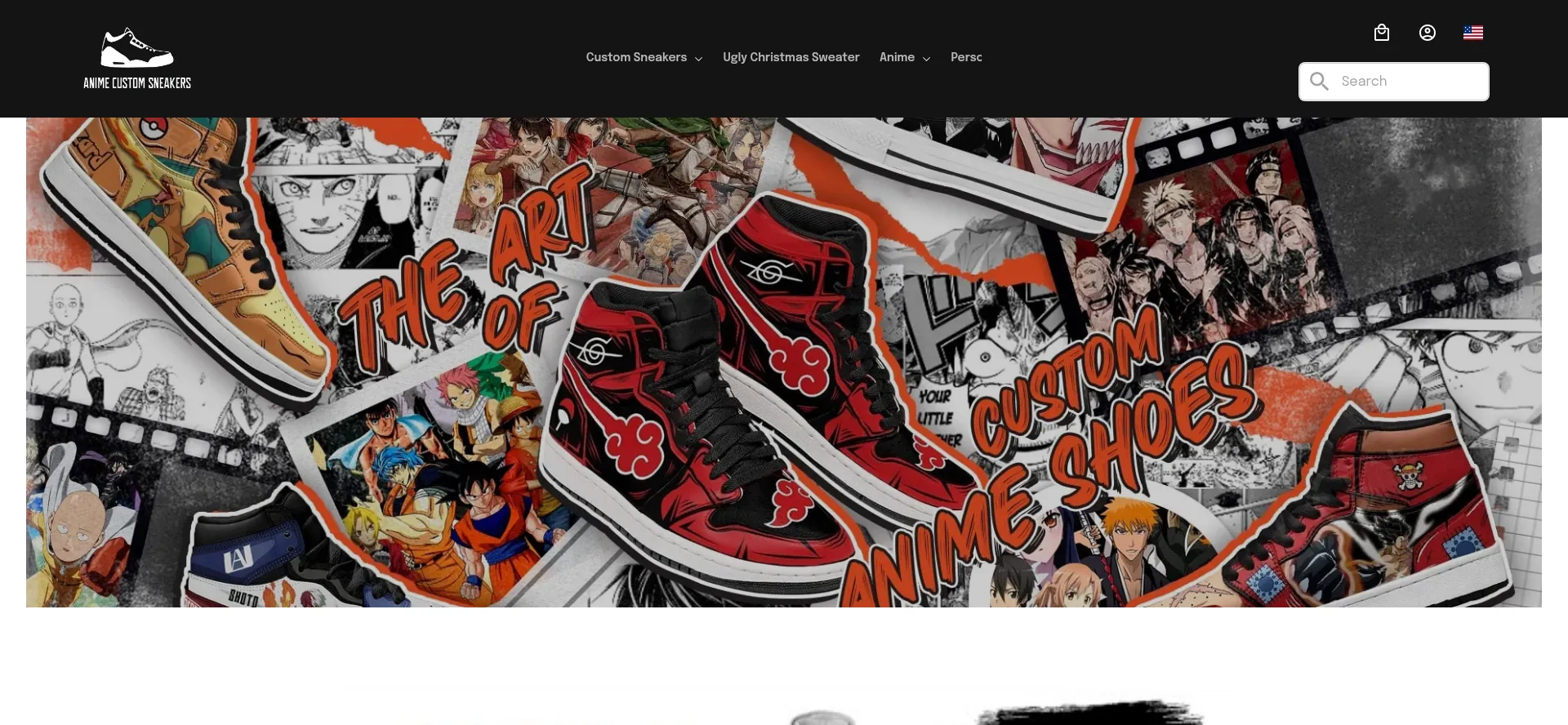 Website screenshot of Animecustomsneakers.com