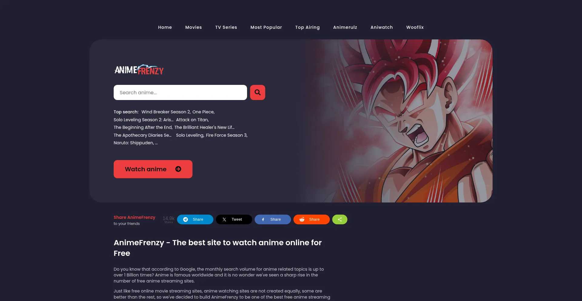 Website screenshot of Animefrenzy.cc