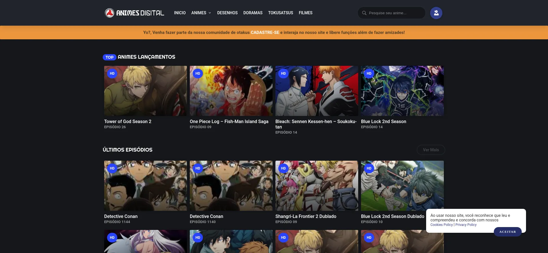 Website screenshot of Animesdigital.org