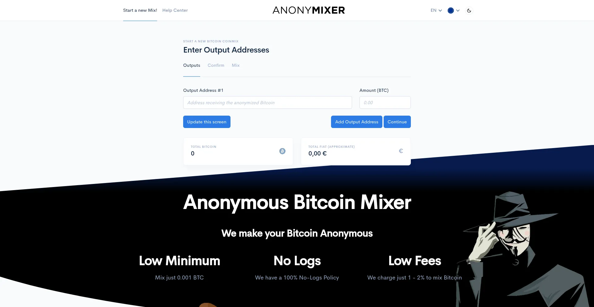 Website screenshot of Anonymixer.biz