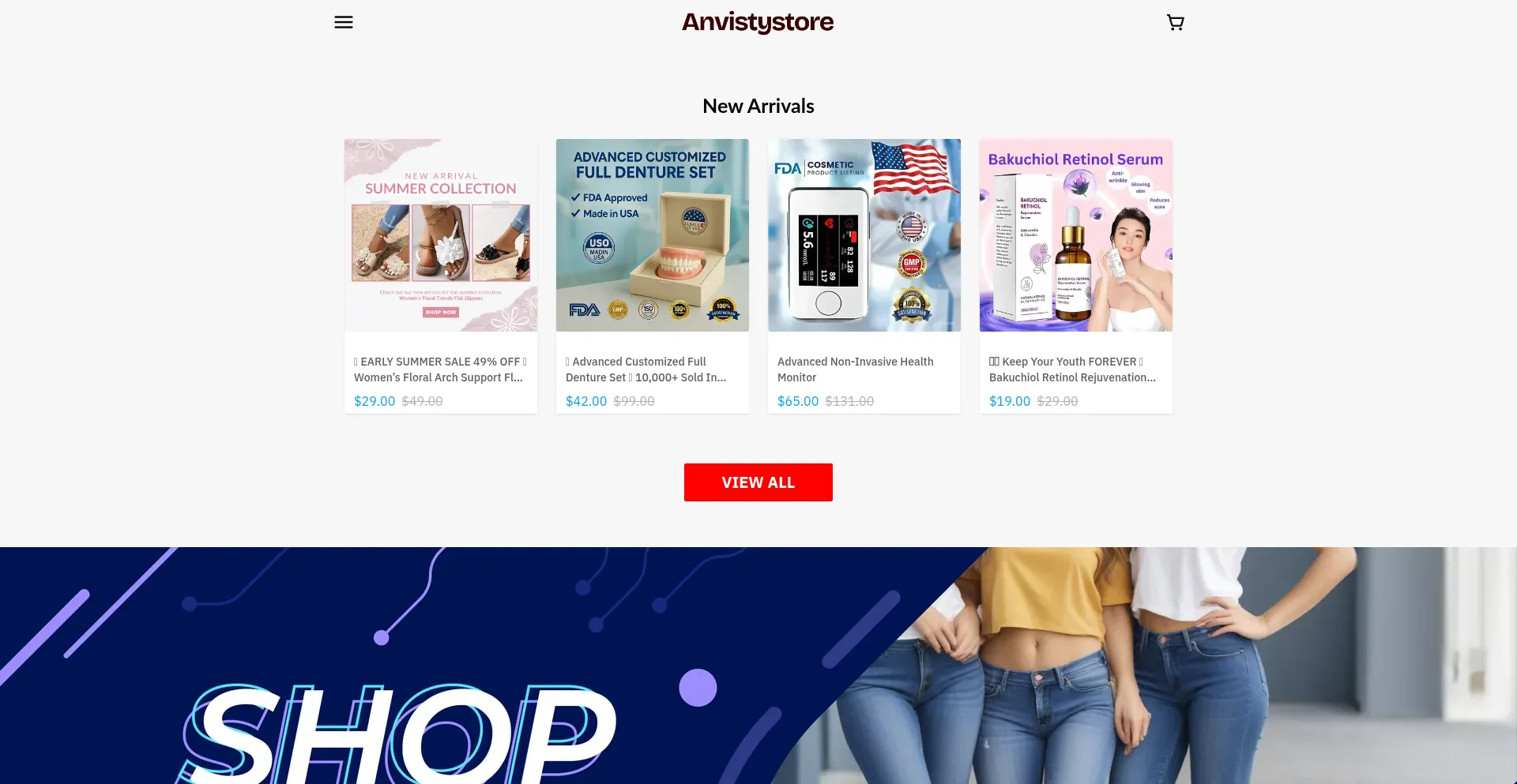 Website screenshot of Anvistystore.com