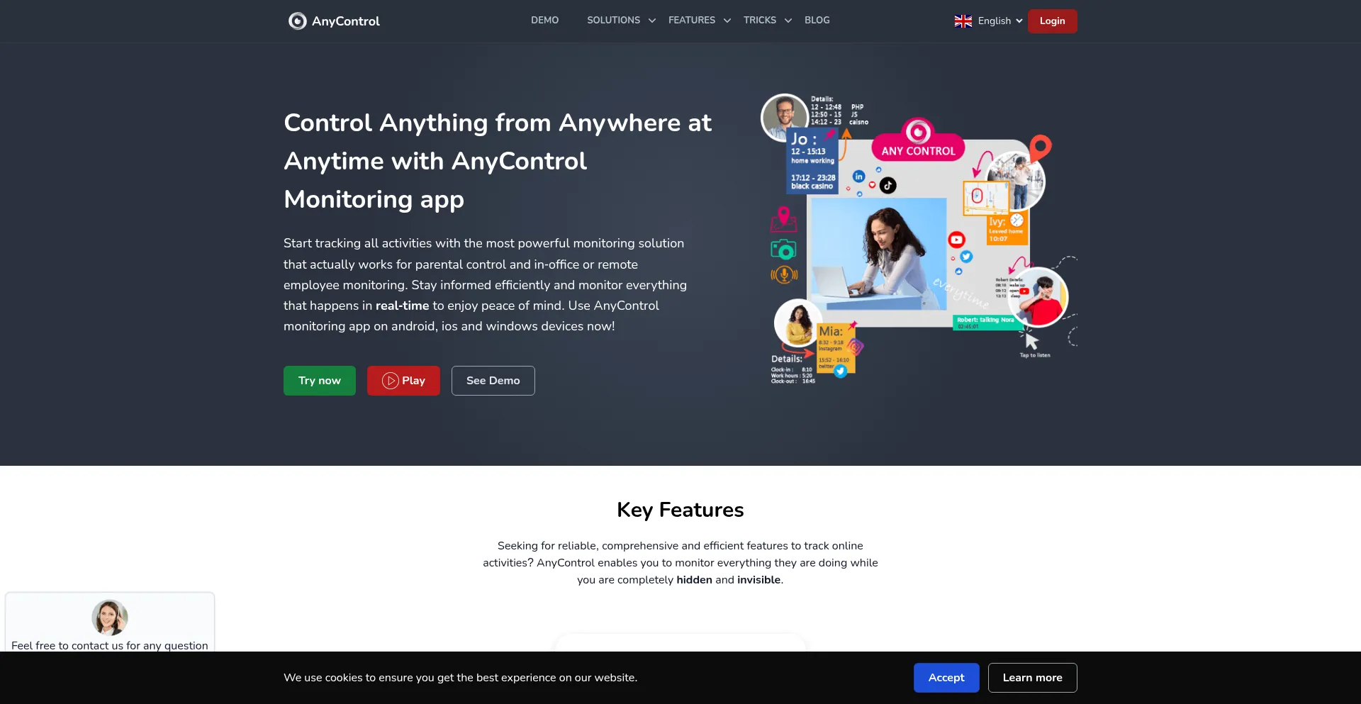 Website screenshot of Anycontrol.app