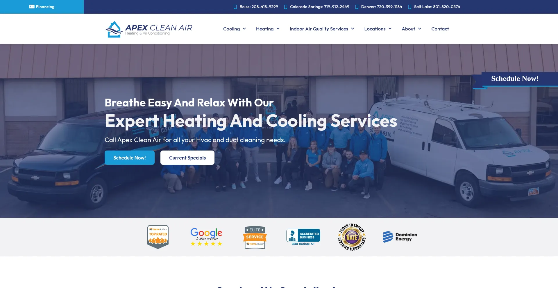Website screenshot of Apexcleanair.com