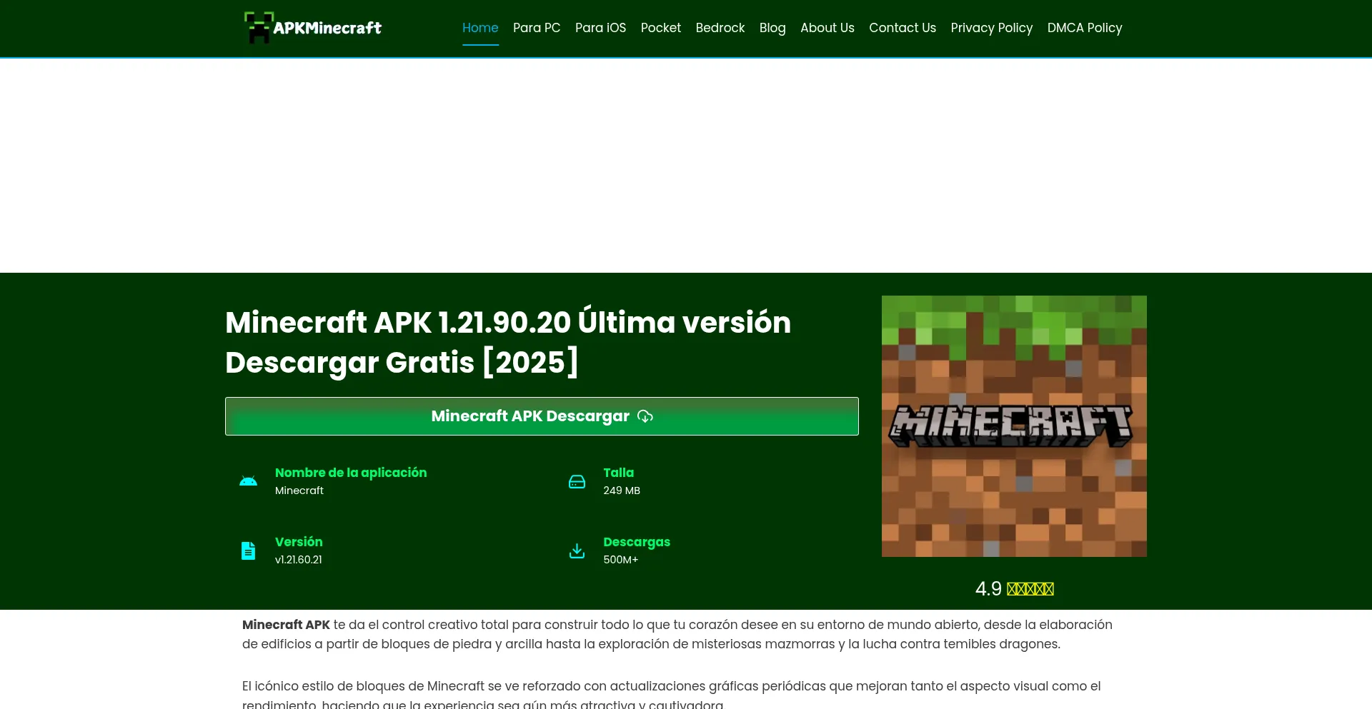 Website screenshot of Apkminecraft.com.mx
