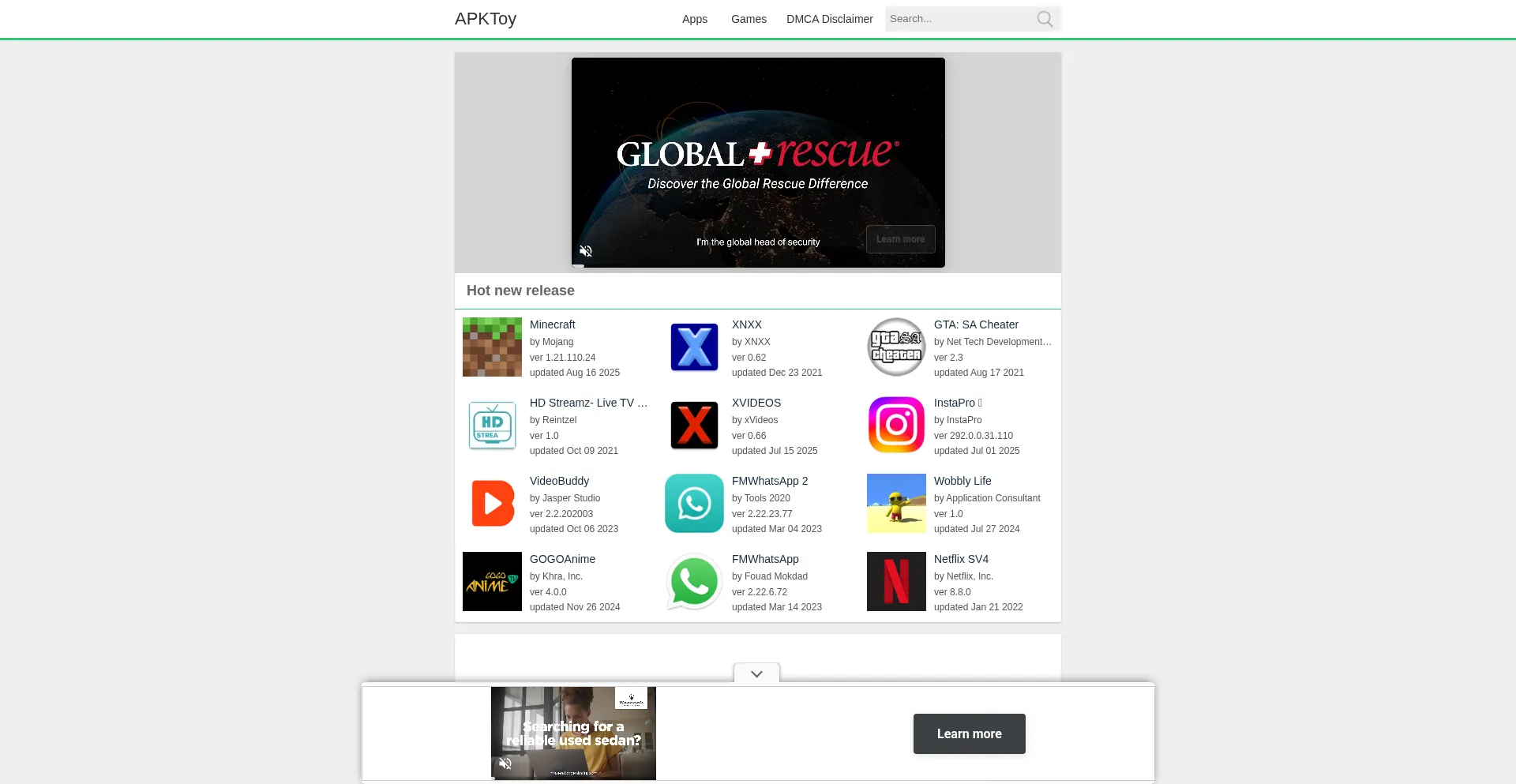 Website screenshot of Apktoy.com