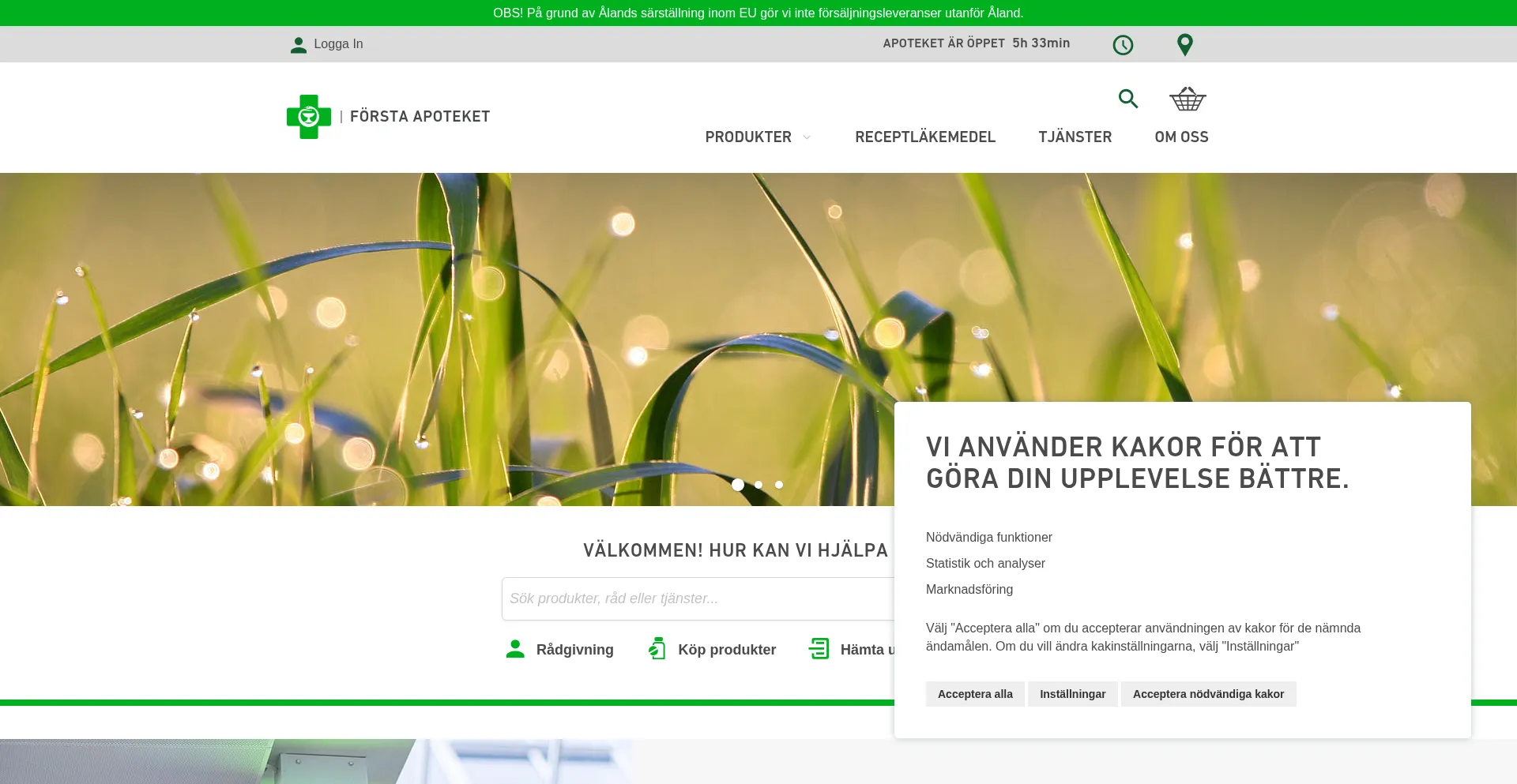 Website screenshot of Apoteket.ax