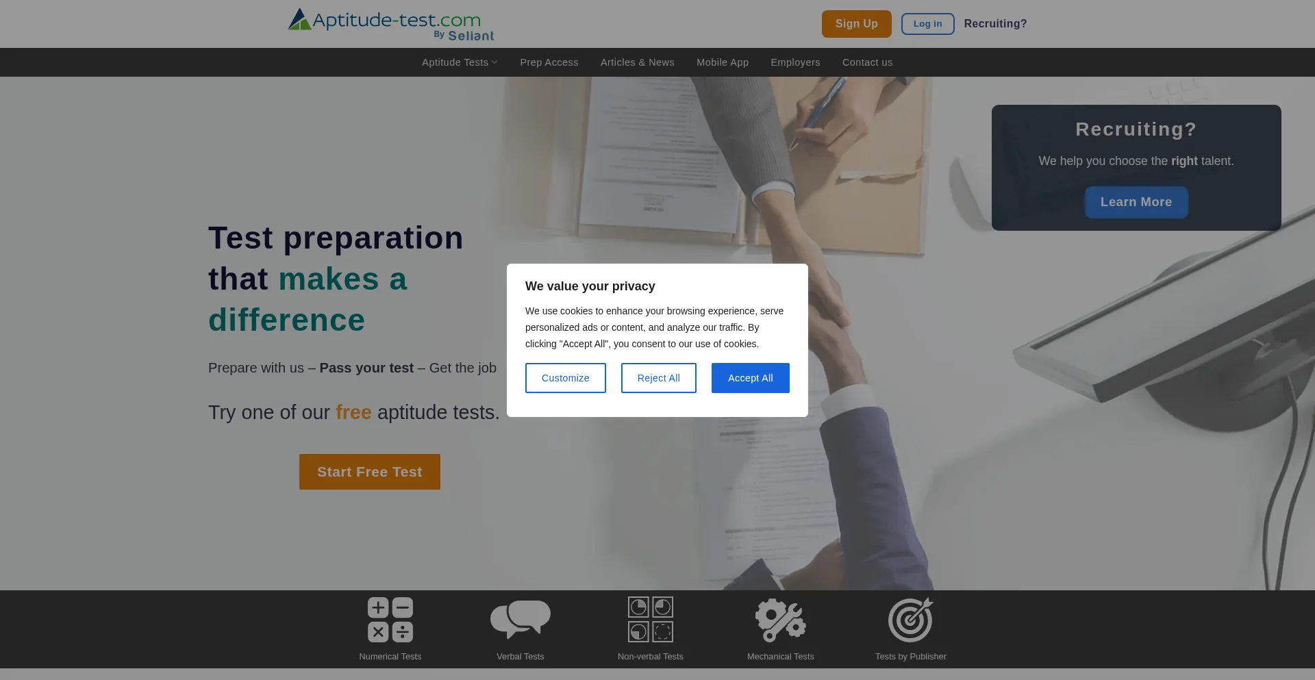 Website screenshot of Aptitude-test.com