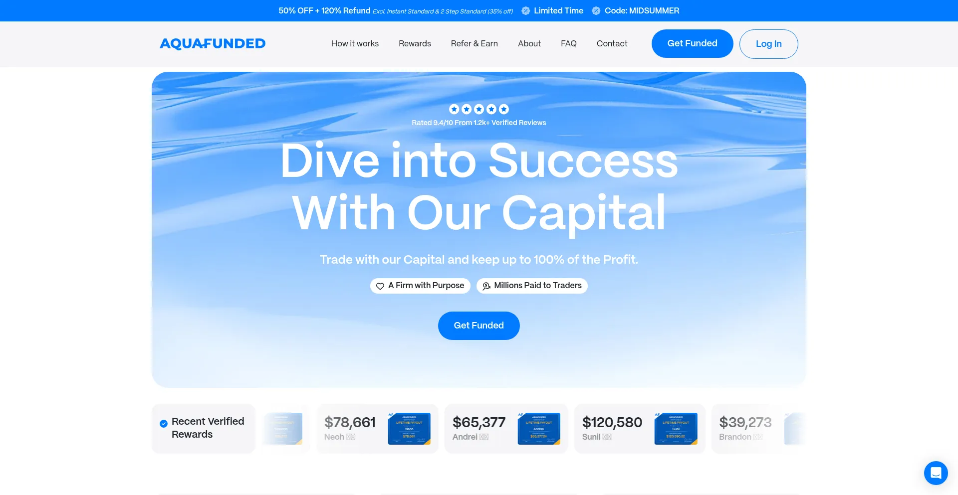 Website screenshot of Aquafunded.com