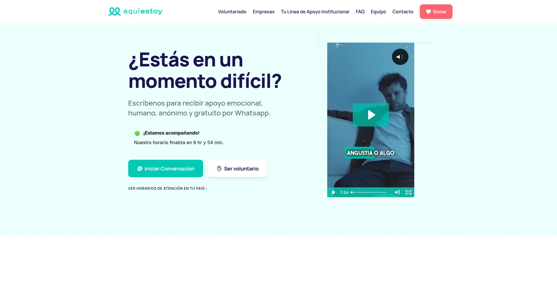 Website screenshot of Aquiestoy.chat