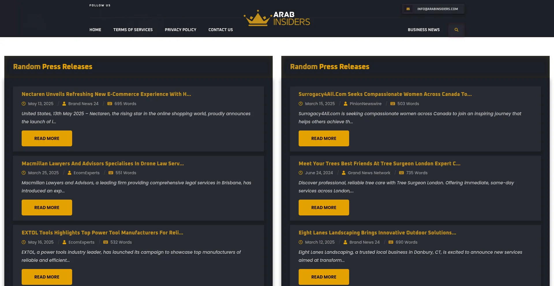 Website screenshot of Arabinsiders.com