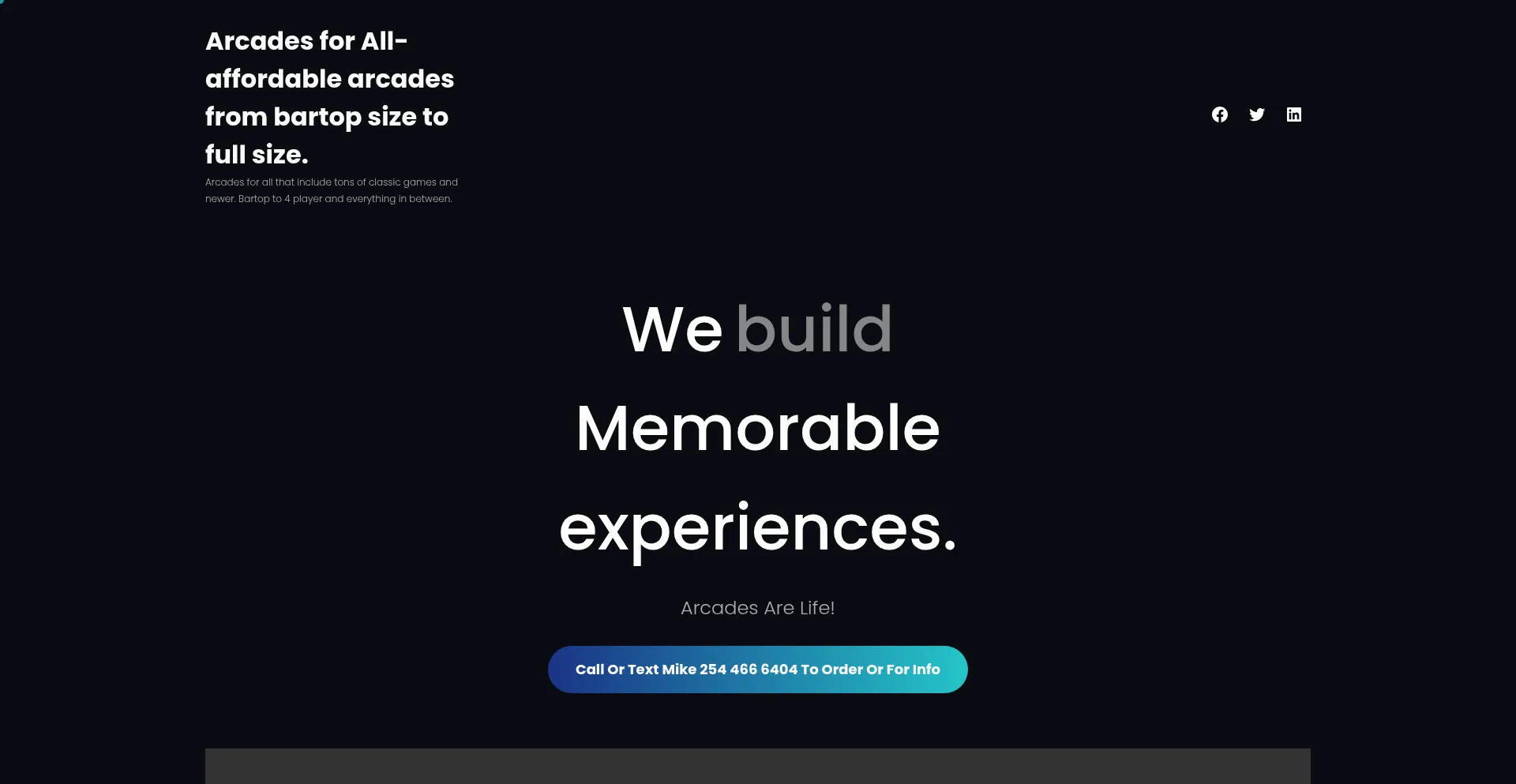 Website screenshot of Arcadesforall.com