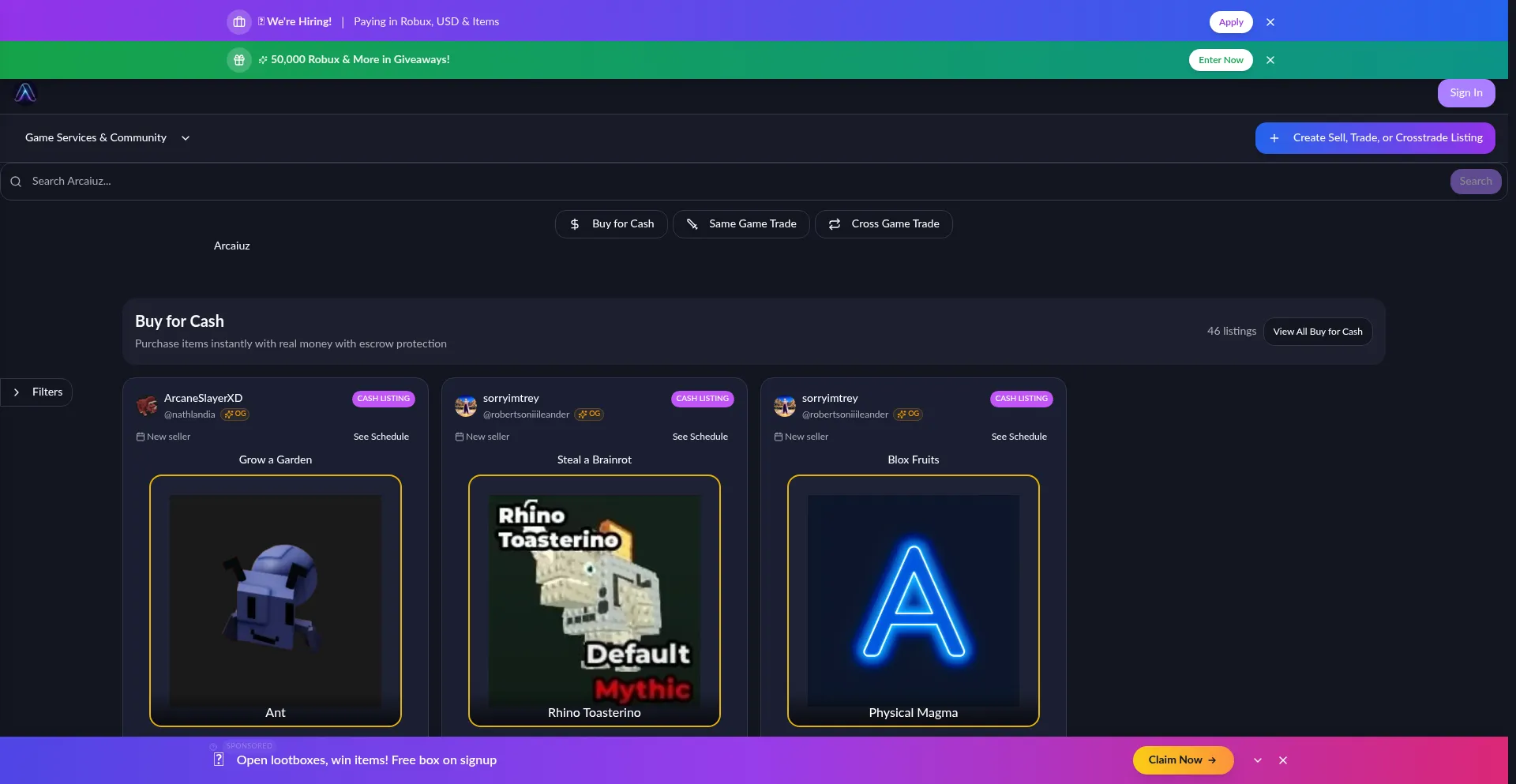 Website screenshot of Arcaiuz.com