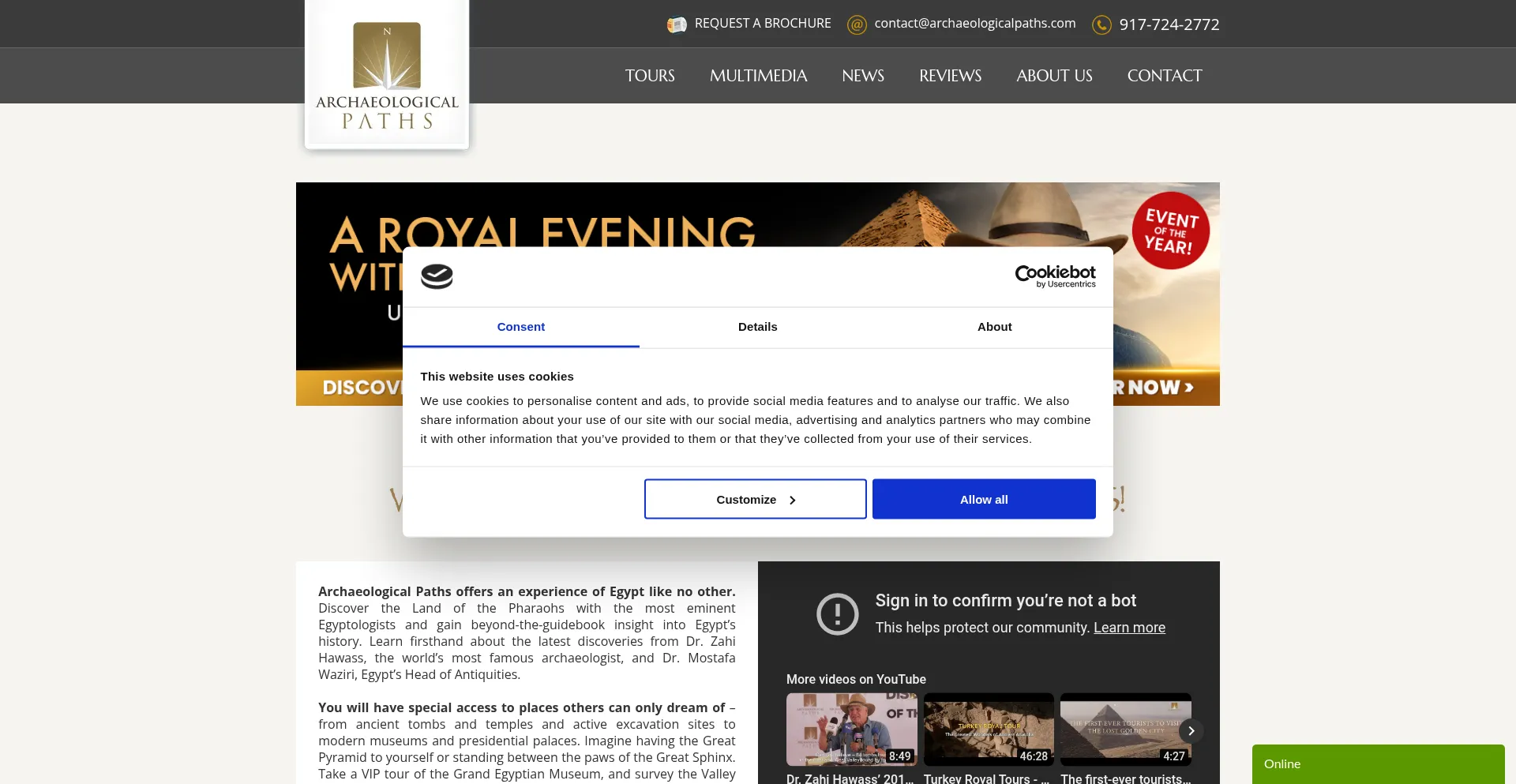 Website screenshot of Archeologicalpaths.com