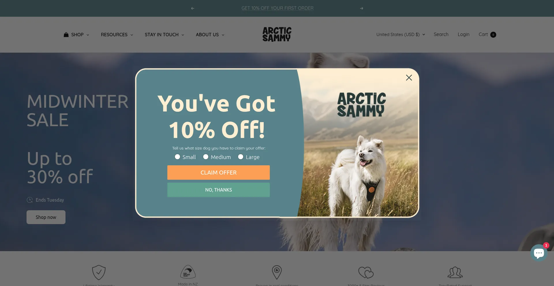 Website screenshot of Arcticsammy.co.nz