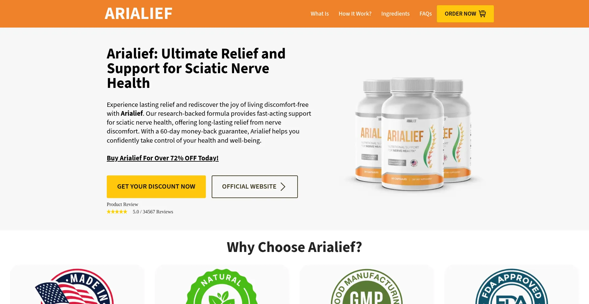 Website screenshot of Arealief.com