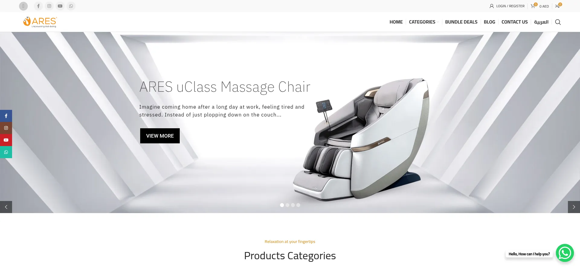 Website screenshot of Aresmassage.ae
