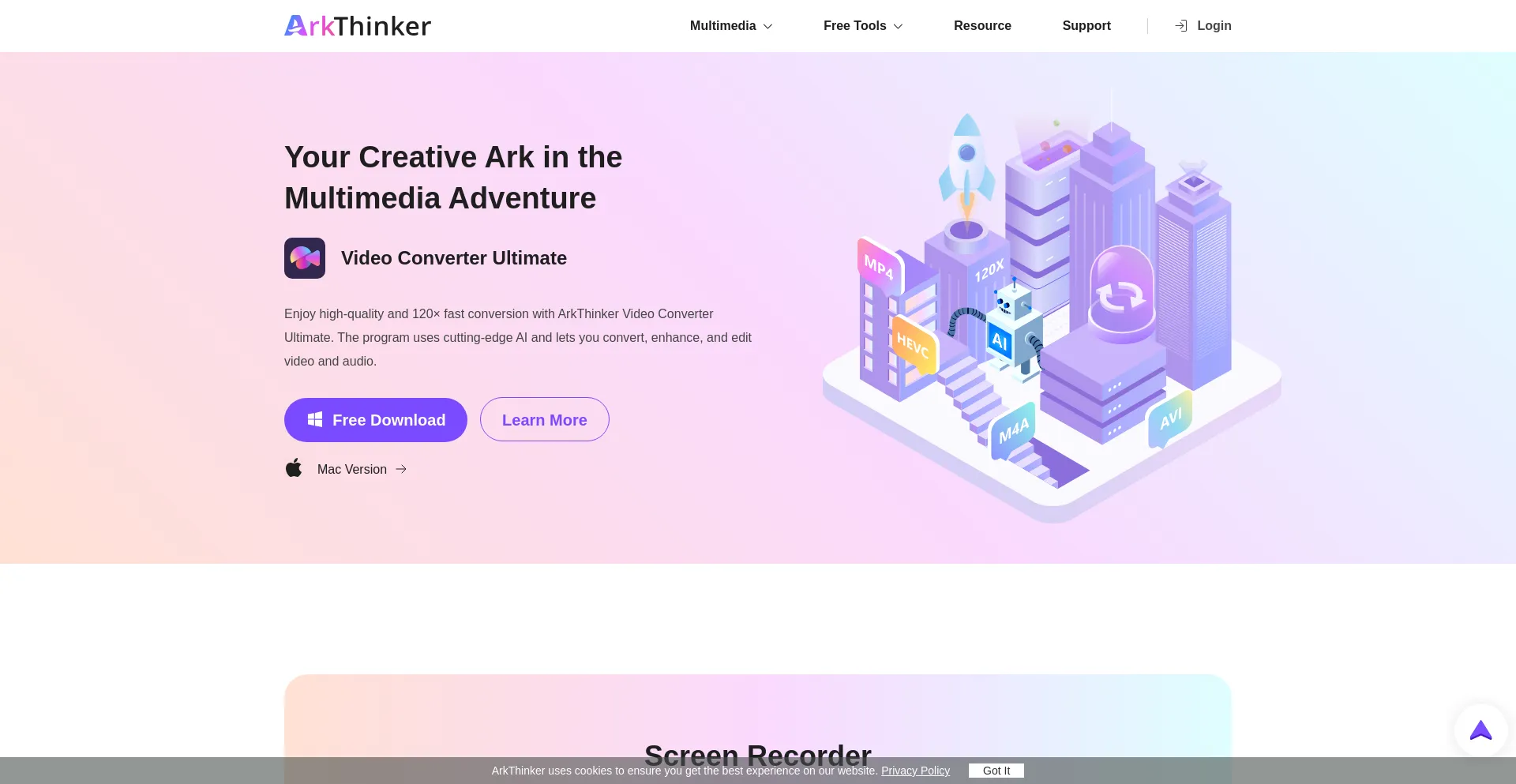 Website screenshot of Arkthinker.com