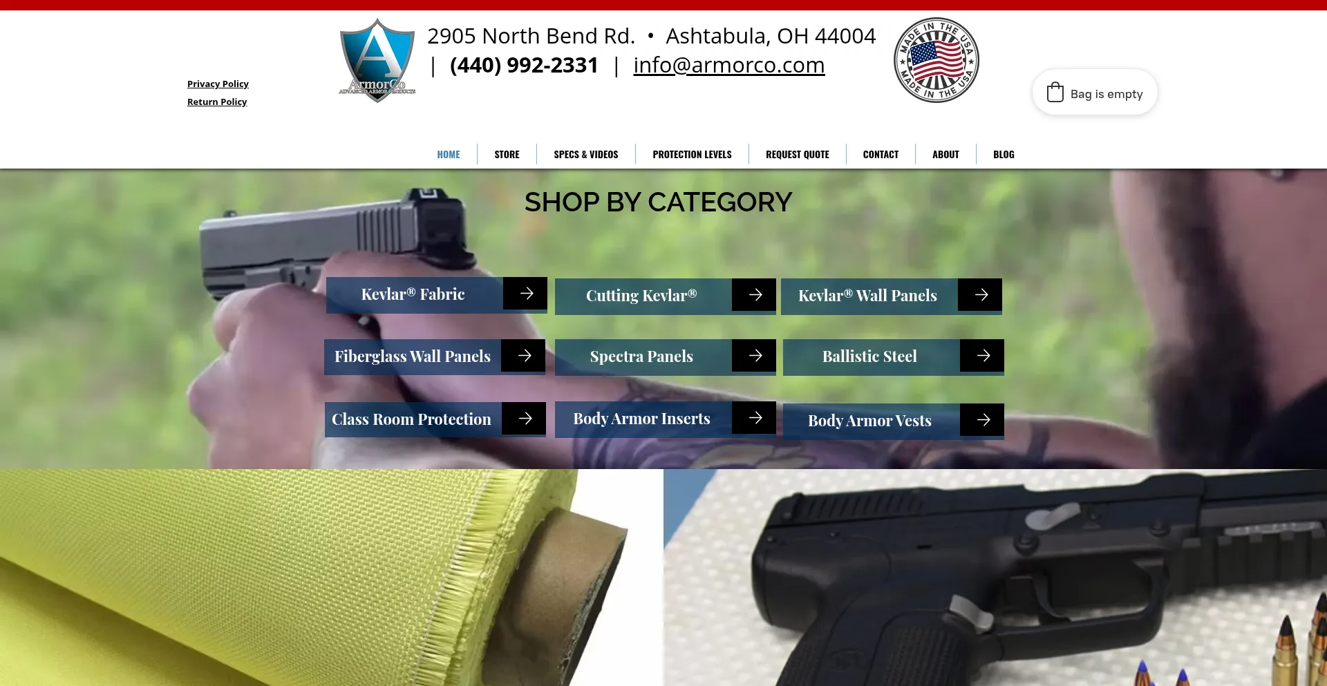 Website screenshot of Armorco.com