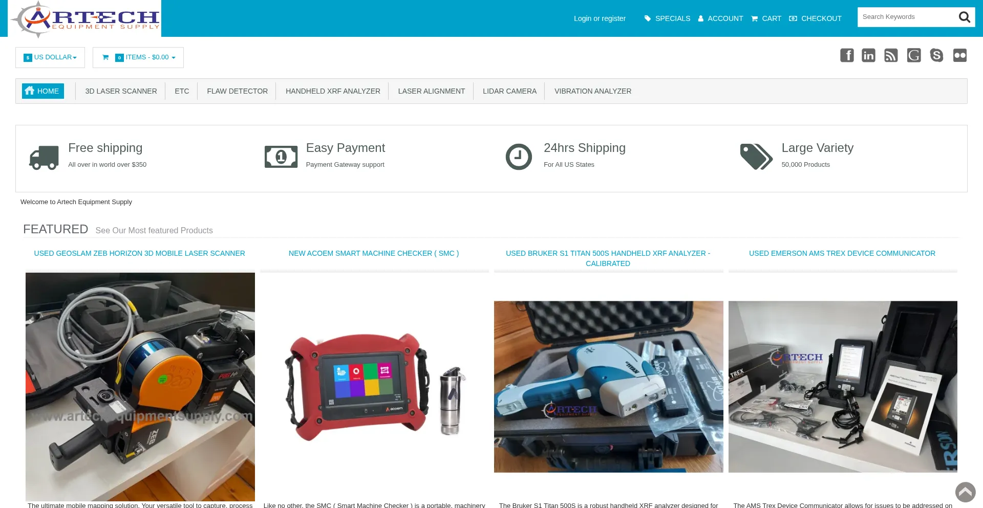 Website screenshot of Artechequipmentsupply.com