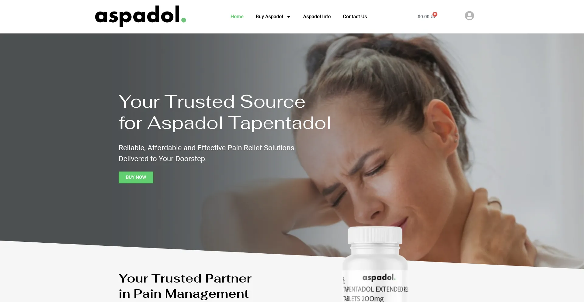Website screenshot of Aspadol.com