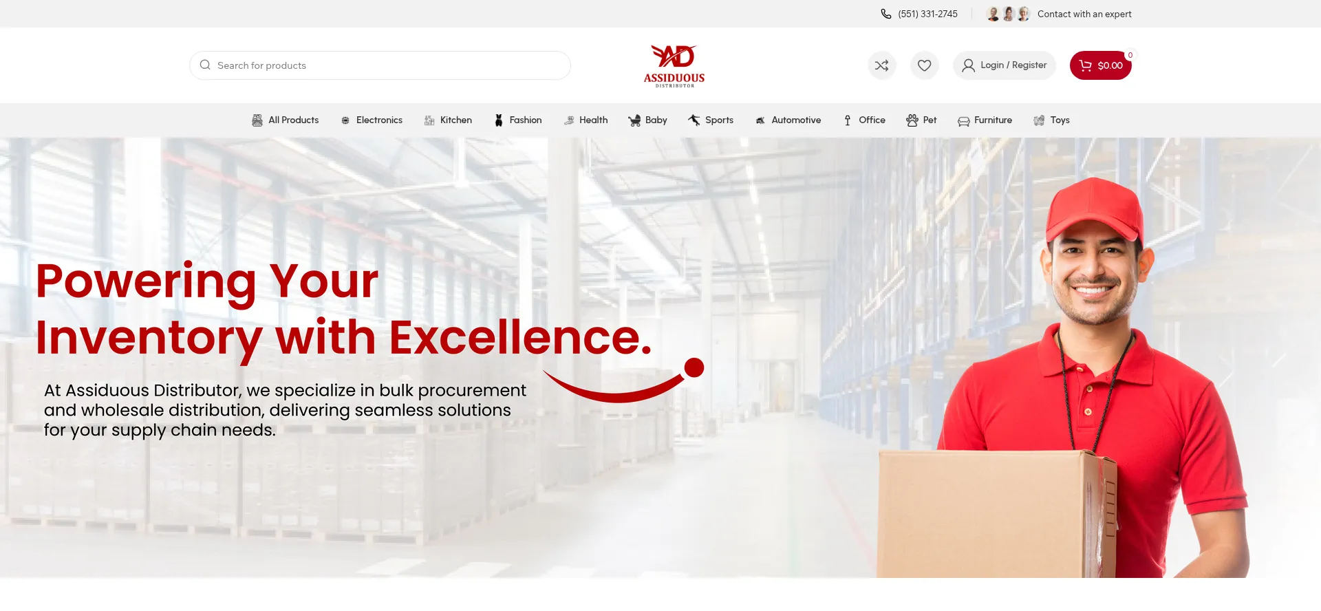 Website screenshot of Assiduousdistributor.com