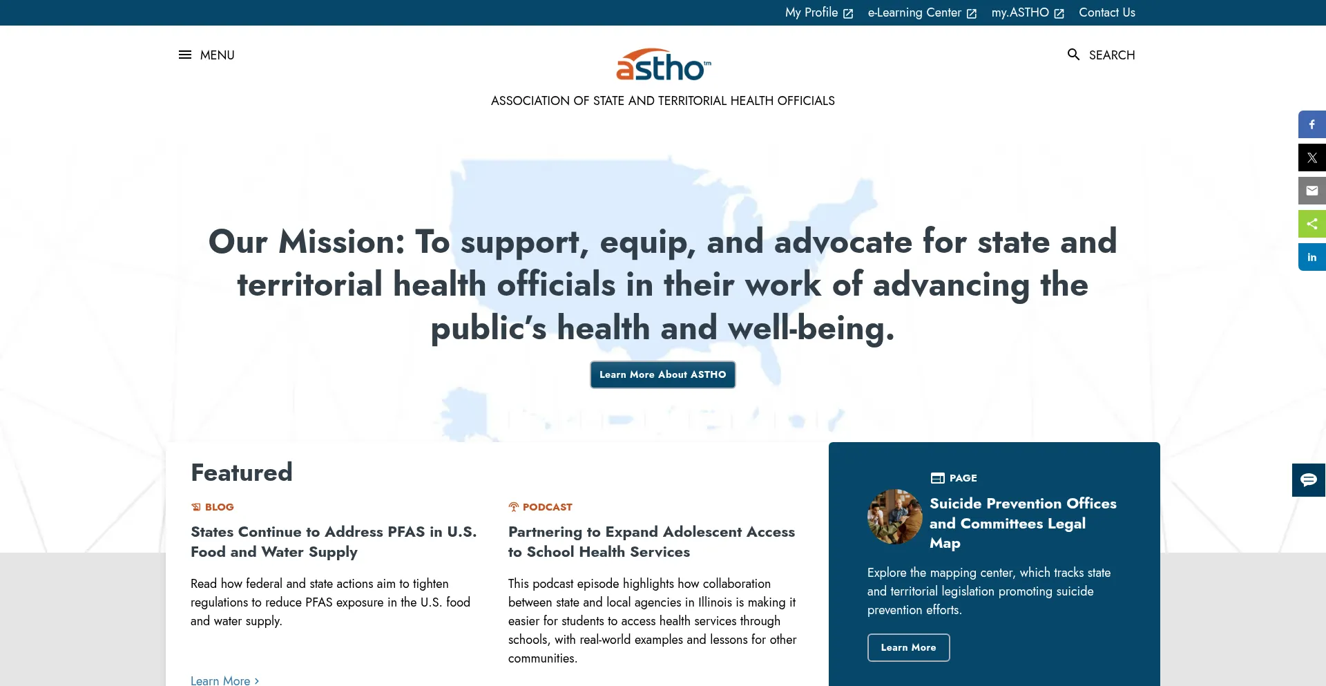 Website screenshot of Astho.org