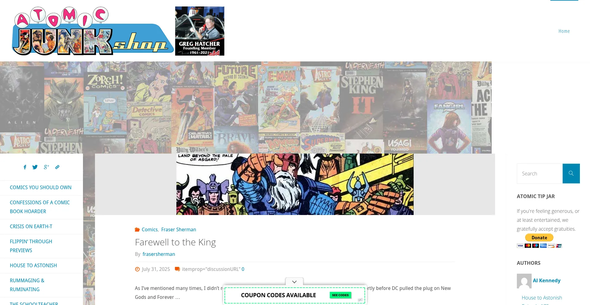 Website screenshot of Atomicjunkshop.com