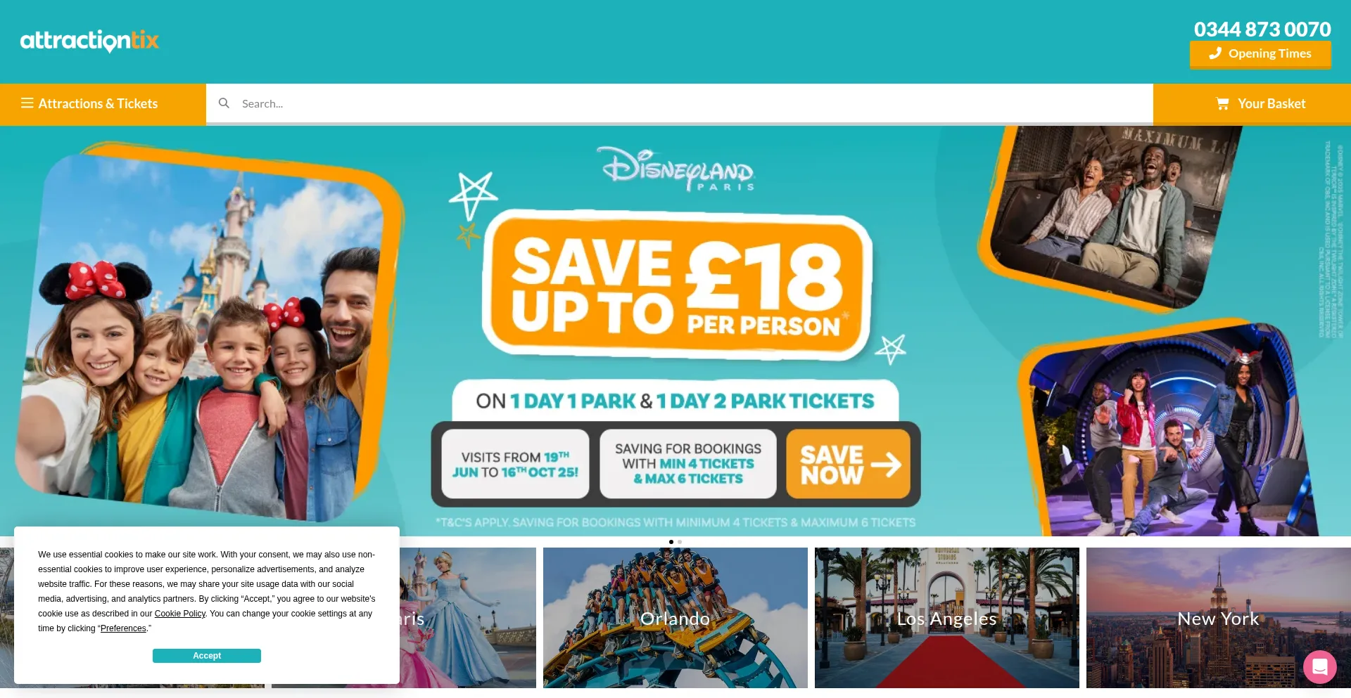 Website screenshot of Attractiontix.co.uk