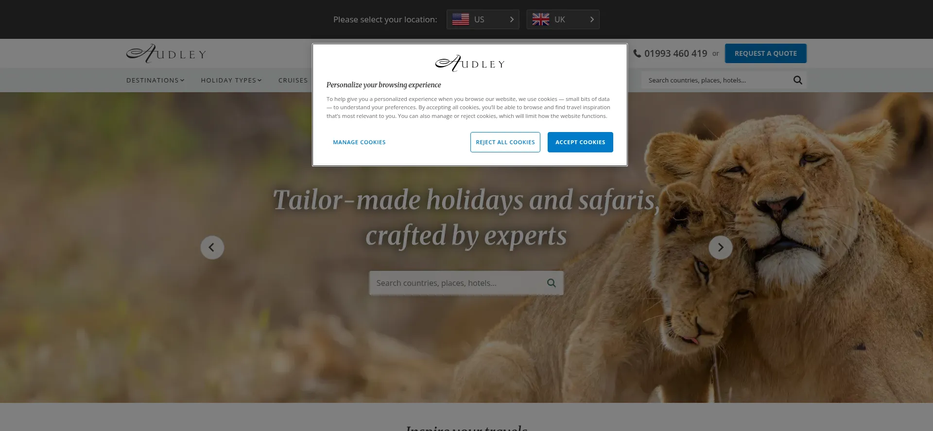 Website screenshot of Audleytravel.com