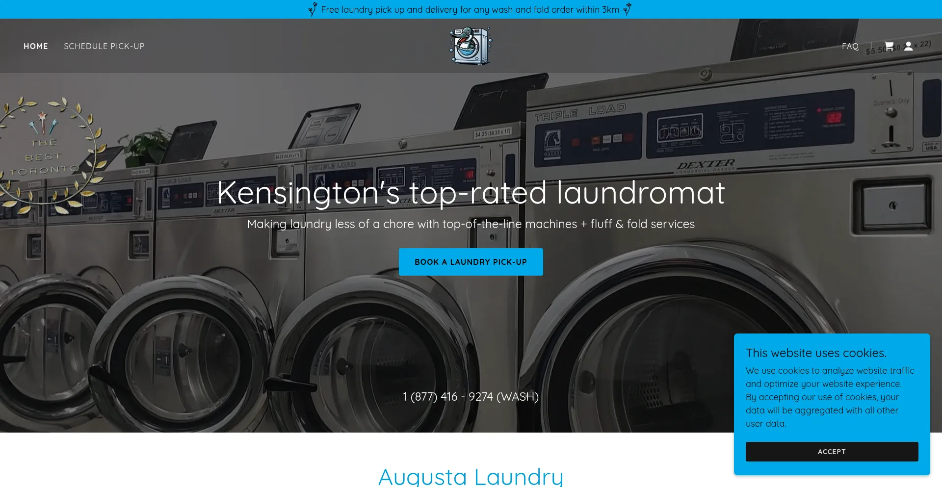 Website screenshot of Augustalaundry.ca
