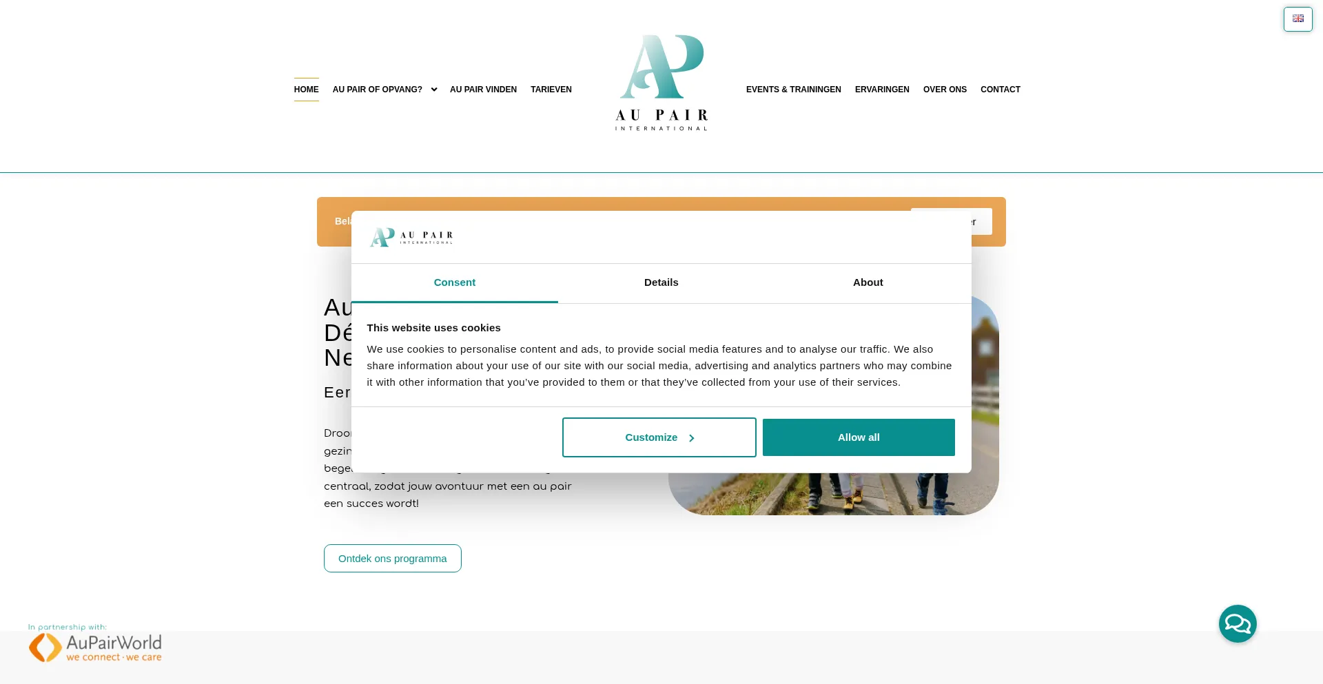 Website screenshot of Aupairinternational.nl