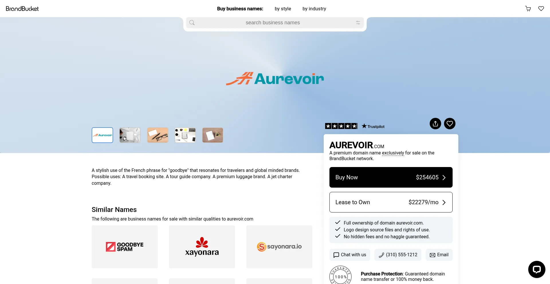 Website screenshot of Aurevoir.com