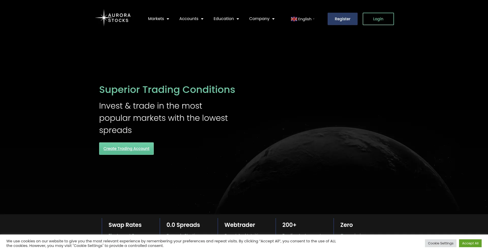 Website screenshot of Aurorastocks.com