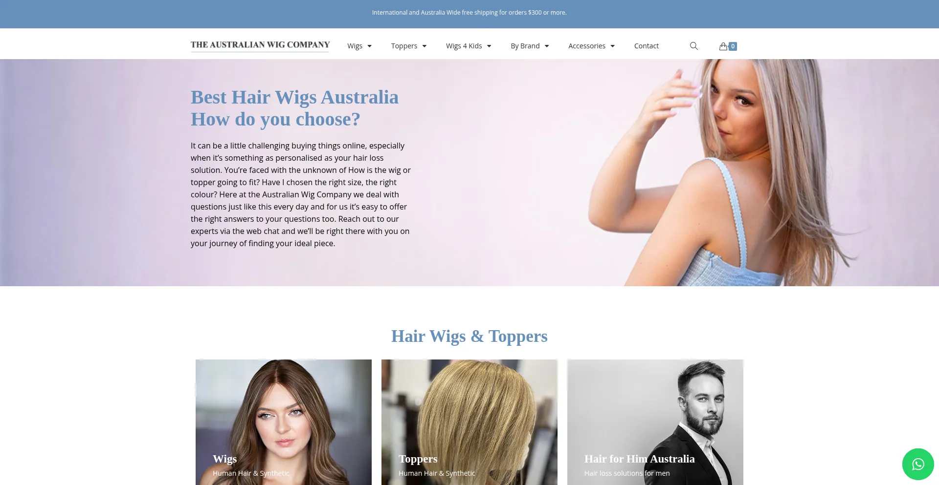 Website screenshot of Australianwigcompany.com.au