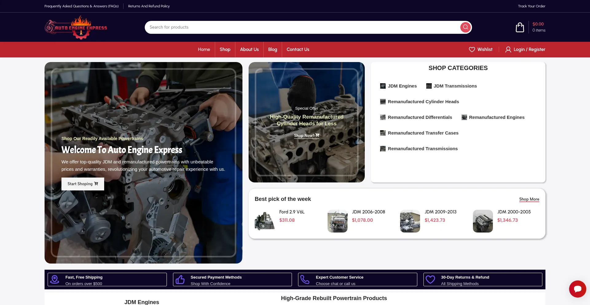 Website screenshot of Autoenginexpress.com