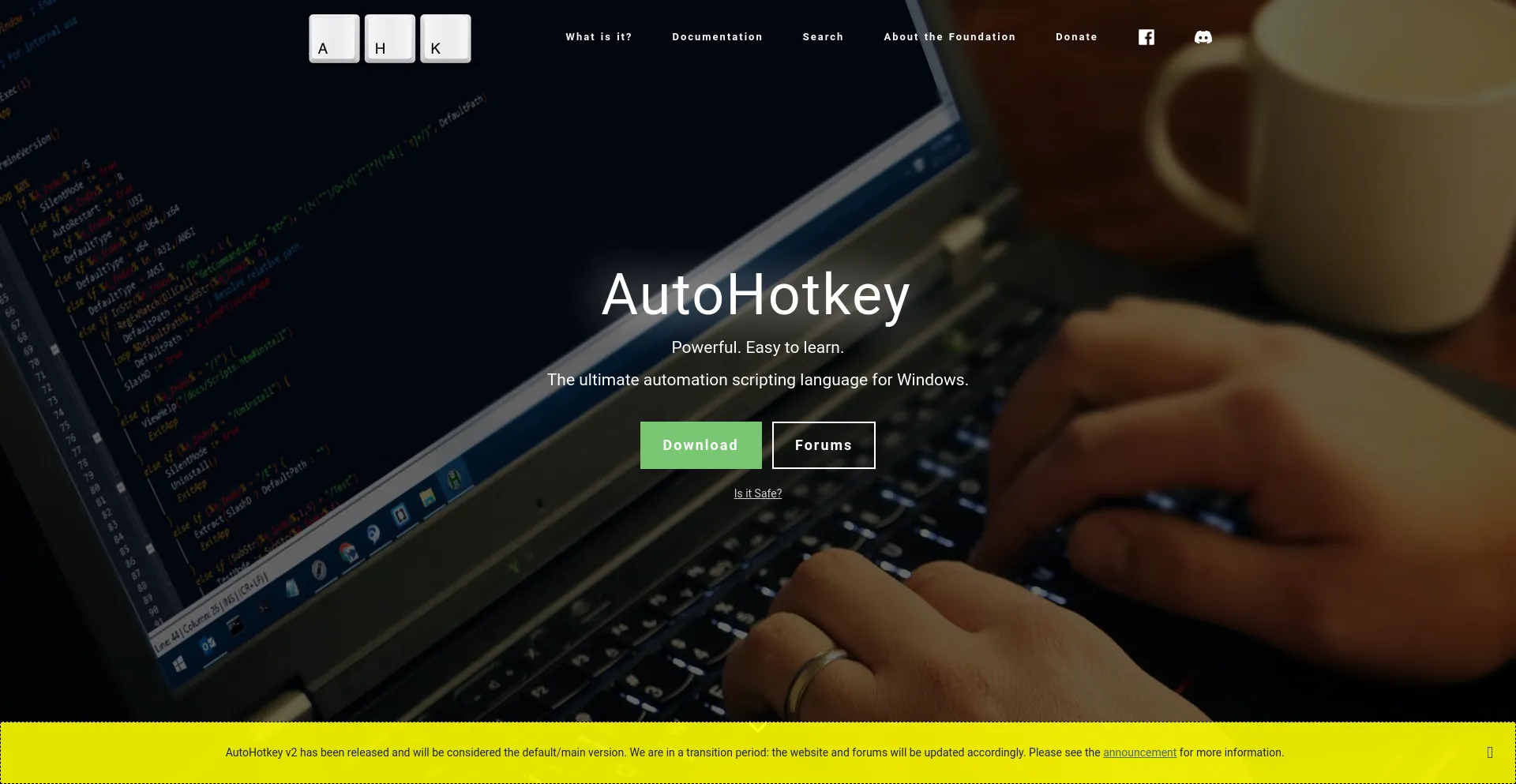 Website screenshot of Autohotkey.com