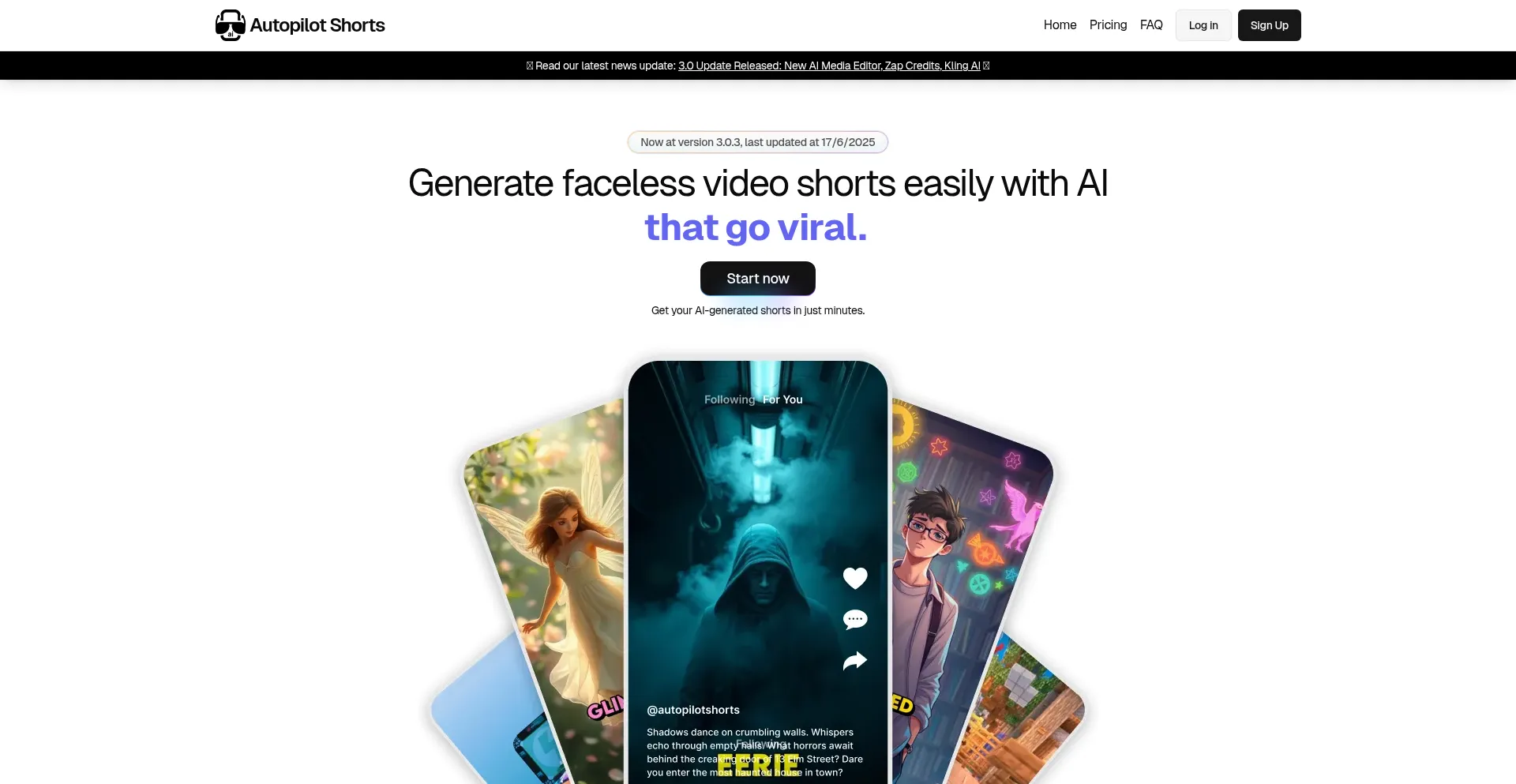 Website screenshot of Autopilotshorts.com