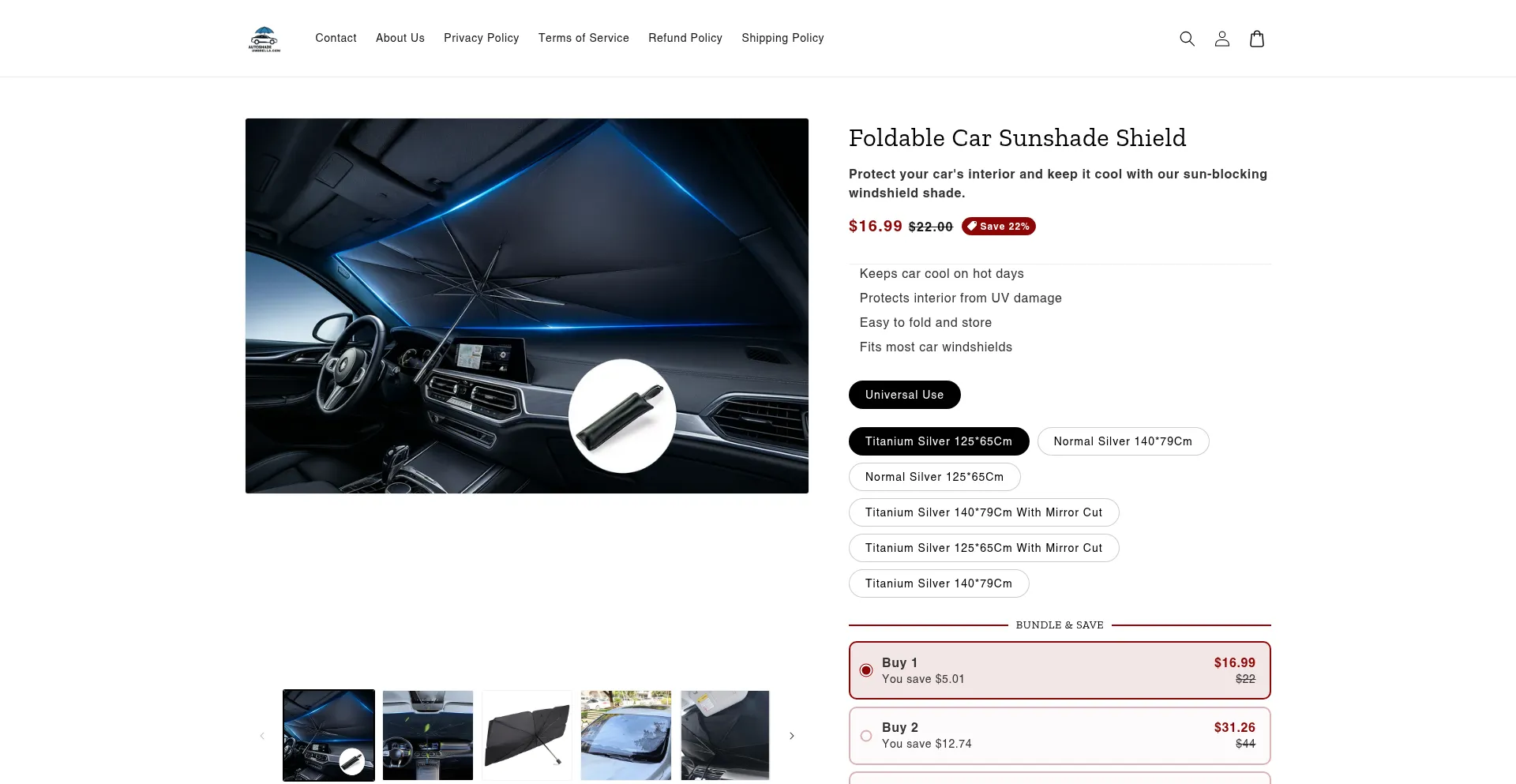 Website screenshot of Autoshadeumbrella.com