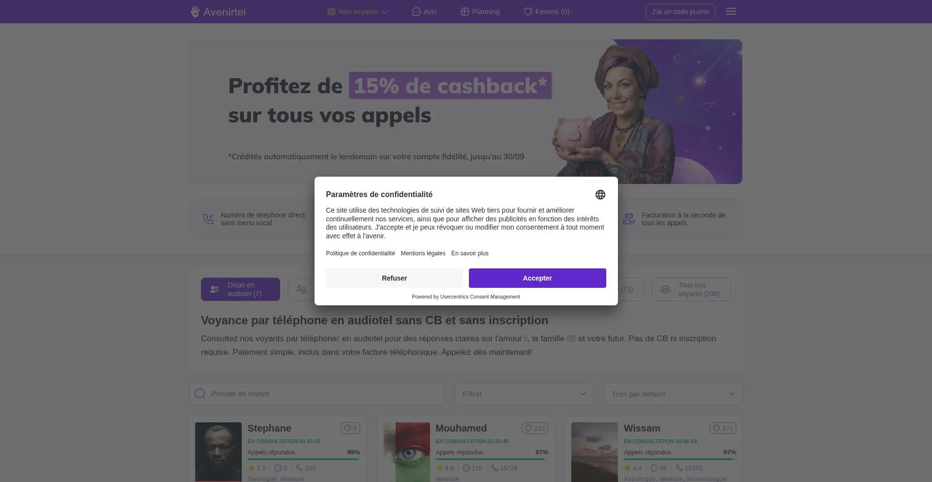 Website screenshot of Avenirtel.fr