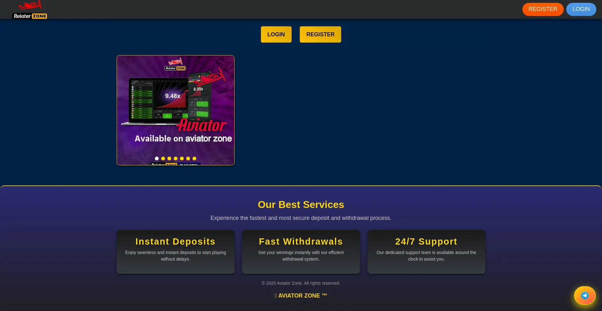 Website screenshot of Aviator-zone.org