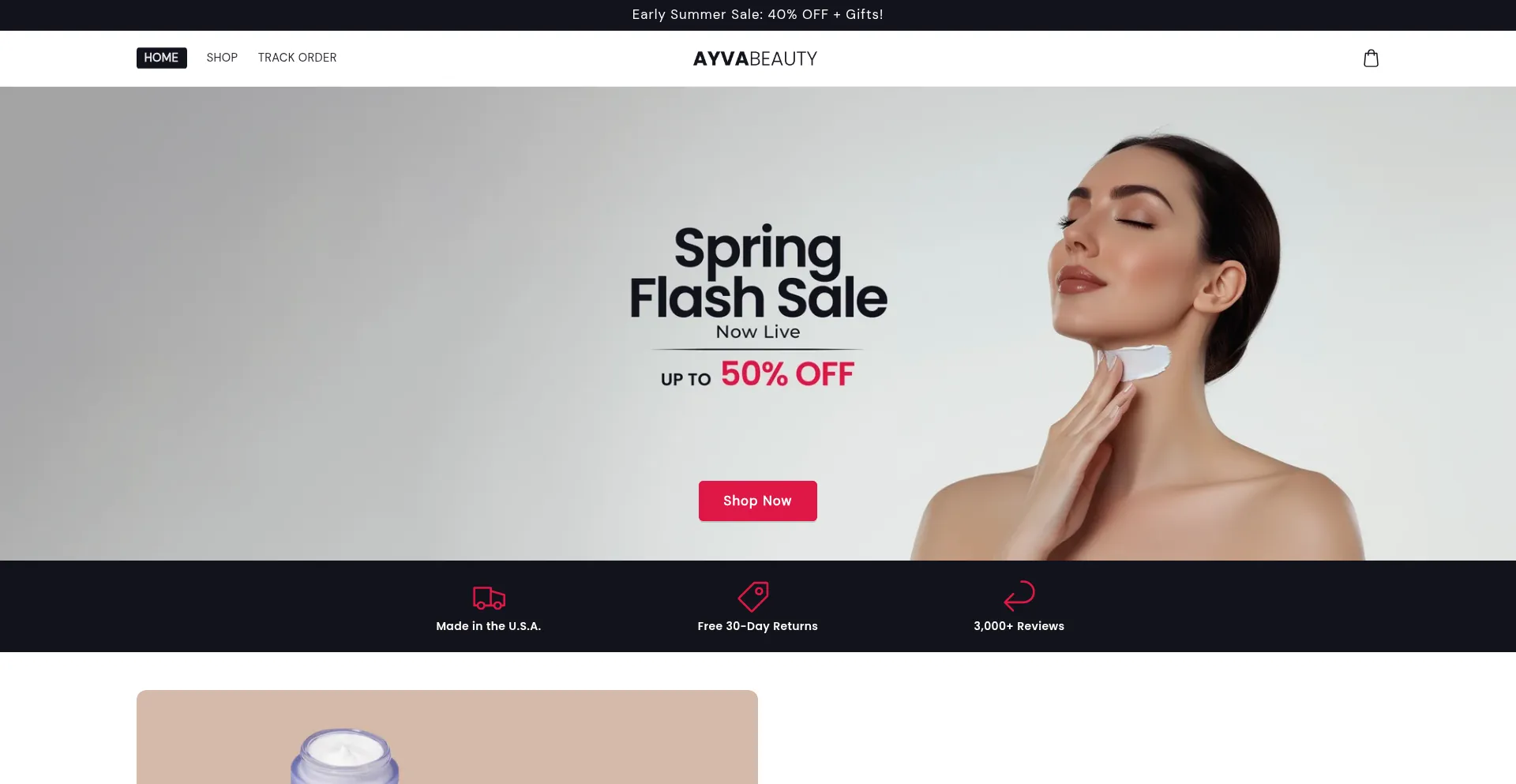 Website screenshot of Ayvabeauty.com