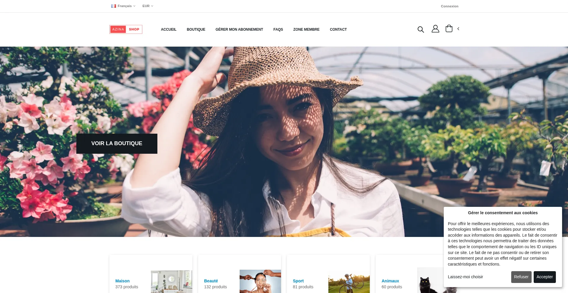 Website screenshot of Azinashop.com