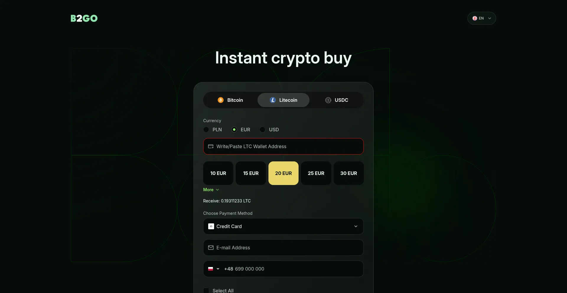 Website screenshot of B2go.io